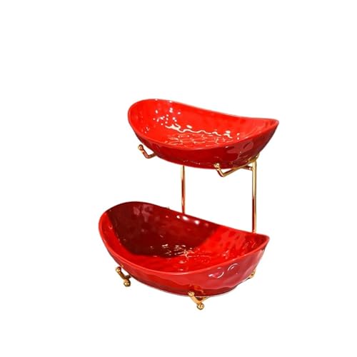 Obstplatte Obstschüsselkorb für Küchentheke, mehrschichtige Keramik-Servierschalen mit Metallständer, rotstufiger Obstkorb für Obst, Gemüse, Snack, Nüsse, Servierschalen-Set für Unterhaltung frui von KXQYIKYI