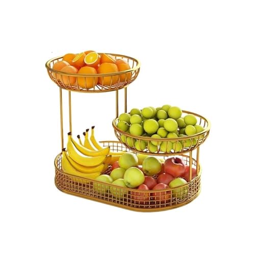 Obstschale Obstkorb Fruchtstand - Eisenkunst Snacks Korb mehrschichtiger Kuchen und Snack -Display -Teller Fruchtkorb (golden, klein) von KXQYIKYI