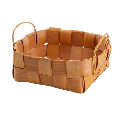 Obstschale natürlicher Holzhaldhilchbastkorb - handgewebte Rattan -Servierschale dekorative Korbschalen mit Griffen für Couchtisch Obstkorb (groß) von KXQYIKYI