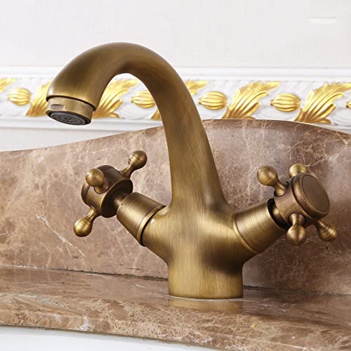 Vintage Waschbecken Wasserhahn Bad antike Doppelkreuzgriff Mixer Badezimmer Waschbecken Hahn, Messing Waschbecken Wasserhahn, Beckenmischer Tipp für heiße und kalte Wasser Vintage -Wasserhähne von KXQYIKYI