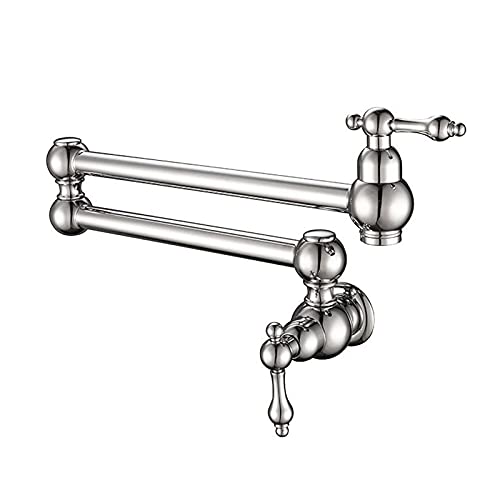 Wasserhähne Potfüller Messing 2 Griffe mit einer Lochwand montiertes Waschbecken 360 ° Rotationsklapper Einer kaltes Wasserhahn, Spüle Wasserhahn mit Doppelgelenksschwingarmen, gebürstetes Gold (Gold von KXQYIKYI