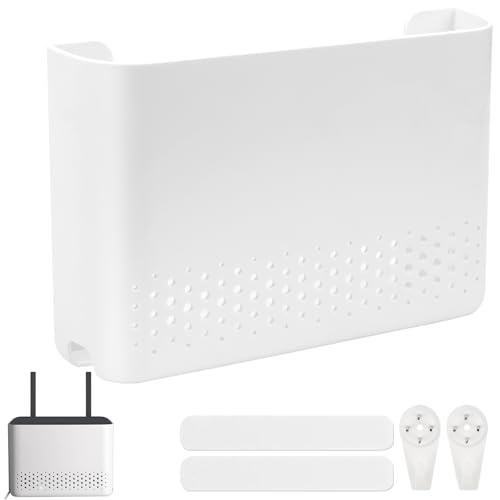KXVXXV Router Schrank Router Verstecken WLAN Router Box WiFi Router Aufbewahrungsbox TV Kabel Verstecken Wand Regal 25,5 x 17 x 5,5 cm Weiß für WiFi-Rack Wanddekoration Storage Box von KXVXXV