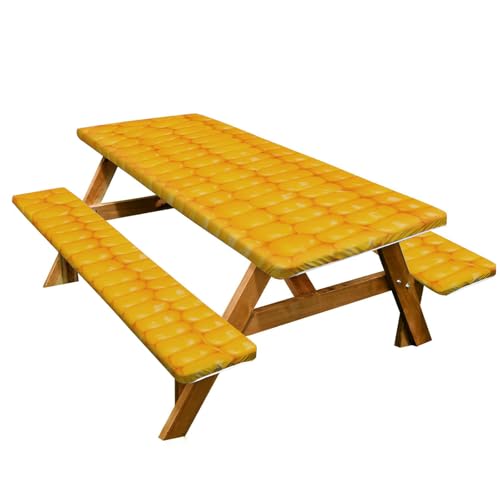 Camping-Tischdecke, Picknick-Tischdecke, 3-teiliges Set, 1,8 m, winddichtes Design und knitterfreies Material mit Rundumgummi (Farbe 01) von KXWDKJ