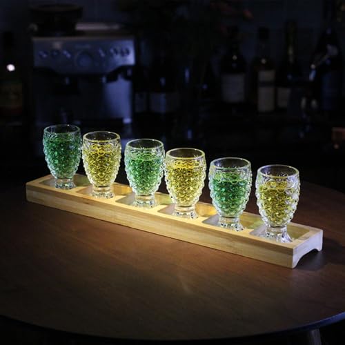 KXWDKJ Kleine Schnapsgläser mit Holztablett für Whiskey, Tequila, Liköre, Party, 6 Stück von KXWDKJ