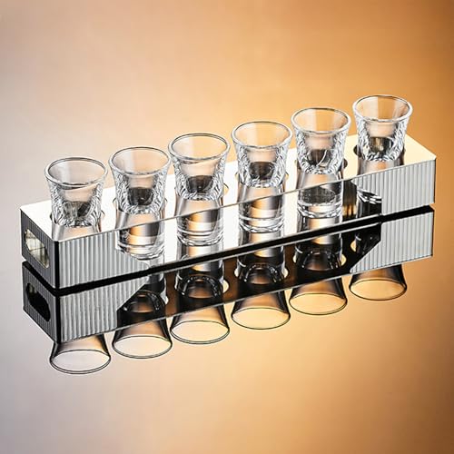 KXWDKJ Schnapsglas-Set, Party-Schnapsgläser mit Aufbewahrungsregal für Whiskey, Tequila, Liköre, Party (6 Stück 25 ml Becher + Gestell) von KXWDKJ