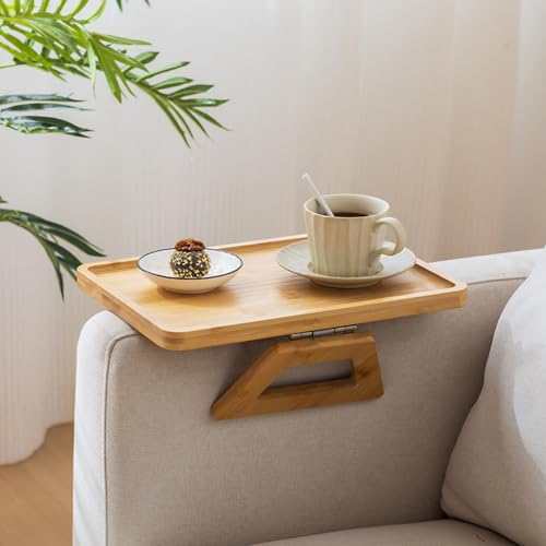 Sofa Armlehne Tablett Armlehne Tisch Holz für Getränke Snacks Fernbedienung oder Telefon (Gelb) von KXWDKJ