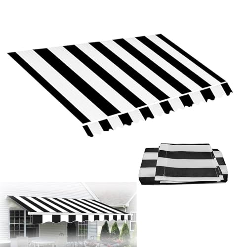 KXWOQ3ED Markisenbespannung, Wasserdicht Balkonmarkisen Ersatzstoff, Achwarz-Weiß Gestreift Markisenstoff, Outdoor Polyester Markisentuch Markise Canvas(23x10ft/700x300cm) von KXWOQ3ED