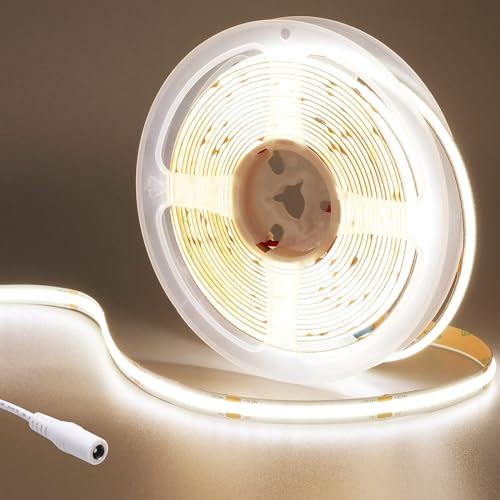 GOMING 24V COB LED Strip Natürliches Weiß 4000K 5M LED Streifen 480LED/M LED Band Selbstklebend CRI 93+ Hohe Helligkeit 4500lm Nicht Wasserdicht IP20 Lichtband für Heim Deko(Netzteil nicht Enthalten) von GOMING