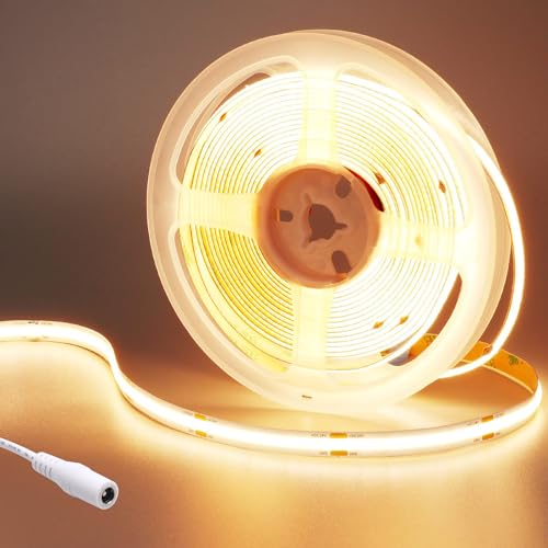 GOMING 24V 5M COB LED Strip Warmweiss 3000K LED Streifen Warmweiß 480LED/M LED Band Selbstklebend CRI 93+ Hohe Helligkeit 4500lm Nicht Wasserdicht IP20 für Innen Heim Deko(Netzteil nicht Enthalten) von GOMING