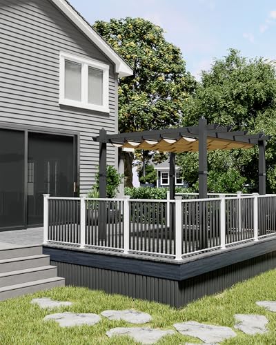 KYBOLT Pergola Metall-Pavillon für den Außenbereich, 3 x 3 m, mit einziehbarem Baldachin für Hinterhof, Terrasse, Veranda, Traubenspalier (Khaki) von KYBOLT