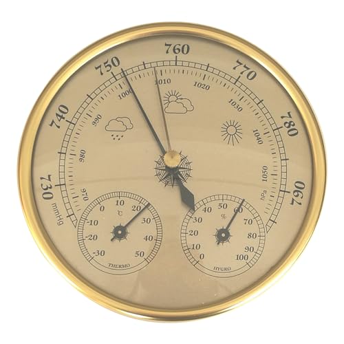 3 in 1 Barometer Innenräume 5 Zoll In Dia Metal Barometer Thermometer Hygrometer Goldenes Wetter Barometer mit Temperaturfeuchtigkeit Wetterstation für Gartenversorgung im Freien im Freien im Freie 3 in 1 Barometer Innenräume 5 Zoll In Dia Metal Barometer Thermometer Hygrometer Goldenes Wetter Barometer mit Temperaturfeuchtigkeit Wetterstation für Gartenversorgung im Freien im Freien im Freie von KYEQATY