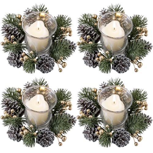 4pcs Weihnachts Kerzenringe Kiefernnadeln Kerzenringe Kränze mit Beeren Kegel Plastik Kerze Kranz Mini Weihnachtskranz für Weihnachtstisch Herzstück Dekoration Gold 4pcs Weihnachts Kerzenringe Kiefernnadeln Kerzenringe Kränze mit Beeren Kegel Plastik Kerze Kranz Mini Weihnachtskranz für Weihnachtstisch Herzstück Dekoration Gold von KYEQATY