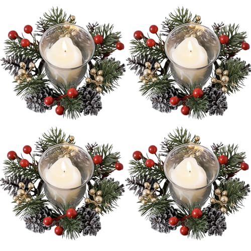 4pcs Weihnachts Kerzenringe Kiefernnadeln Kerzenringe Kränze mit Beeren Kegel Plastik Kerze Kranz Mini Weihnachtskranz für Weihnachtstisch Herzstück Dekoration Golden Rot 4pcs Weihnachts Kerzenringe Kiefernnadeln Kerzenringe Kränze mit Beeren Kegel Plastik Kerze Kranz Mini Weihnachtskranz für Weihnachtstisch Herzstück Dekoration Golden Rot von KYEQATY