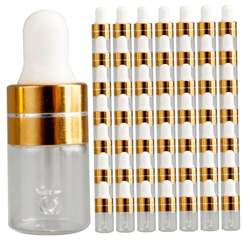 50pcs Mini Tropfenflaschen 3 ml nachfüllbare klare Mini Nagelhautölflaschen mit Glas Augentropper leerer Kosmetiklotion Probenbehälter ideal für die Heimreise von KYEQATY