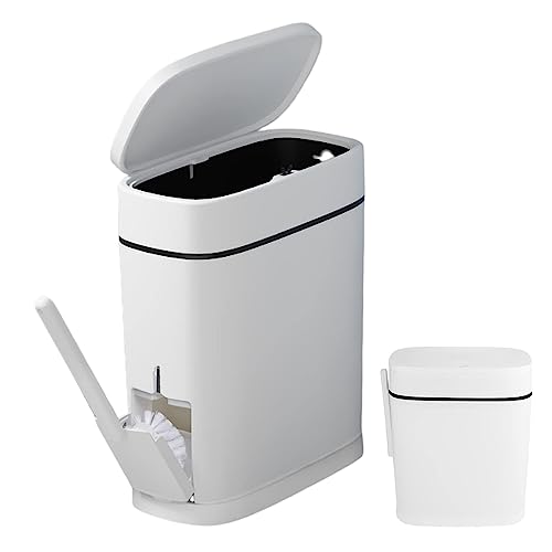 KYEQATY Badezimmer-Mülleimer mit WC-Bürstenhalter, 14 l, schmaler Abfalleimer, weißer Abfalleimer mit Druckdeckel für die Küche KYEQATY Badezimmer-Mülleimer mit WC-Bürstenhalter, 14 l, schmaler Abfalleimer, weißer Abfalleimer mit Druckdeckel für die Küche von KYEQATY