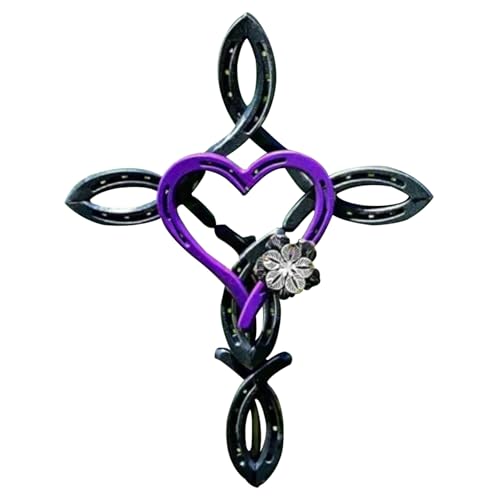 KYEQATY Cross Wall Decor Garten natürlicher Hufeisenkreuz Metall Wand Kreuz Rustikal Metallkreuz Schilder Garten Ornamente für Gartenharten -Zimmer Dekoration 15,8 x 11,8 Zoll Lila Lila von KYEQATY