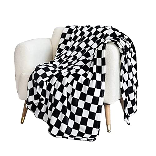 Karierte Flanelldecke Schachbrett Grid Muster Softwurf Decke Couch Sofa Bettdekoration 100x150 cm Schwarzes Heimküchenbürozubehör von KYEQATY