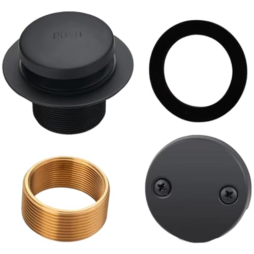 Wannenstopper Badewanne Abfluss Ersatzwanne Wanne Überlauf Abflussabdeckung mit zweiloch-Überlauf-Frontplatten perfekt für Badezimmer fein/grobes Gewinde Mattschwarz von KYEQATY