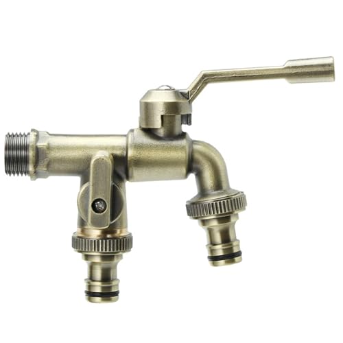 Waschmaschine Wasserhahn 1-in-2-out -20-120 ℃ Messingwasserhahn mit zwei Ventilen Ersatz-Vintage-Wasserhahn perfekt für Gartenbalkon 1/2-Zoll, Inlet Outlet von KYEQATY