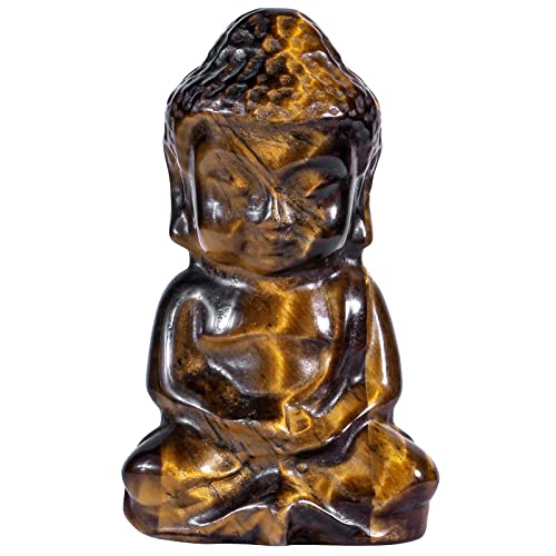 KYEGYWO 5 cm Tigerauge Handgeschnitzt Kristall Baby Buddha Figur, Stein Glücksbuddha Statuen Buddhistischer Decor Heilstein Talisman Fengshui Skulptur Ornament für Reiki Heilung und Meditation von KYEYGWO