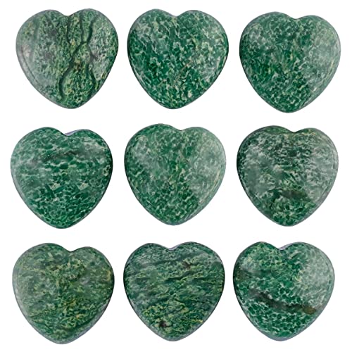 KYEYGWO 10 Stück Mini Afrikanische Grüne Jade Kristall Herz Handschmeichler Edelstein Set, 1,5 cm Herzförmige Pocket Stein Liebe Dekorative Steine Glücksstein für Schmuckherstellung, DIY Design von KYEYGWO