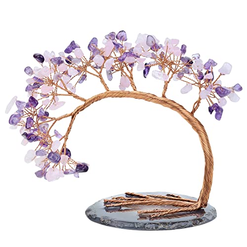 KYEYGWO 2 Farben Heilung Edelstein Baum mit Achat Scheiben Base, Kristall Geldbaum Feng Shui Bonsai Baum Figuren Ornament, Kristallbaum Haus Decor für Glück und Gesundheit, 11,4-13,2 cm Hoch von KYEYGWO