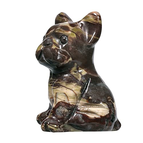 KYEYGWO Verrückter Spitzen Achat Polierter Krisatll Hund Figur, 3 cm Hoch Niedliche Stein Hündchen Statuen Mini Heilstein Welpe Ornament Hand Geschnitzt Tier Skulptur Nidelich Bulldogge Haus Deko von KYEYGWO