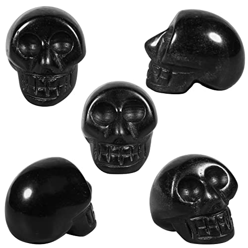 KYEYGWO 5 Stück Obsidian Heilung Kristall Schädel Figur für Haus Dekoration, Mini Geschnitzte Stein Totenkopf Statuen Taschensteine Totenschädel Skulptur Edelstein Ornament 2,5 cm von KYEYGWO