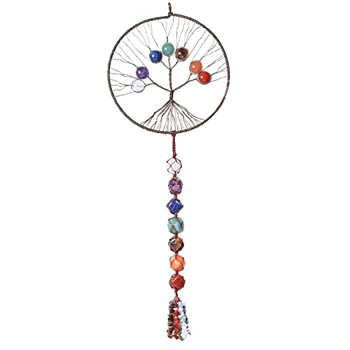 KYEYGWO 7 Chakren Kristall Baum des Lebens Hängen Deko mit Trommelsteine Quaste, Stein Wand Hängende Ornament Heilstein Traumfänger Haus Fensterdekoration KYEYGWO 7 Chakren Kristall Baum des Lebens Hängen Deko mit Trommelsteine Quaste, Stein Wand Hängende Ornament Heilstein Traumfänger Haus Fensterdekoration von KYEYGWO