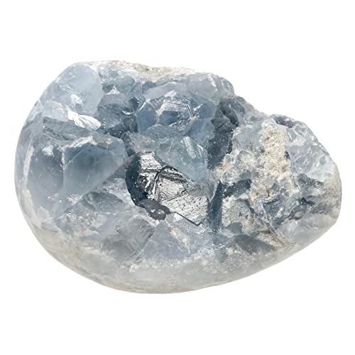 KYEYGWO 70-150g Natürlicher Blauer Celestite Druse Rohstück, Unregelmäßige Celestit Drusensegment Dekorative Steine Geode Drusenstück Kristall Quarz Cluster Specimen Mineral Ornamente von KYEYGWO