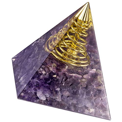 KYEYGWO Amethyst Energie Pyramiden Edelstein mit Golddraht, Reiki Kristall Pyramide Heilstein für Chakra Heilnung, Meditation und Haus Dekoration von KYEYGWO