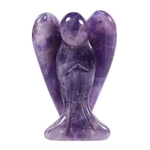 KYEYGWO Amethyst Geschnitzte Edelstein Engel Figuren, Heilung Kristall Schutzengel Stein Talisman Taschenengel Statuen Friedensengel Skulptur Fengshui Ornament für Dekoration Glücksbringer, 3.8 cm von KYEYGWO