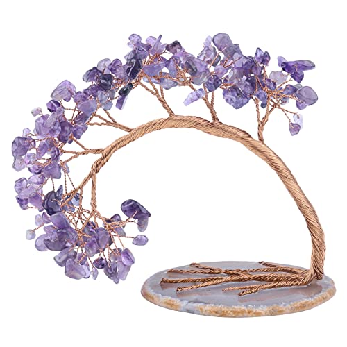 KYEYGWO Amethyst Heilung Edelstein Baum mit Achat Scheiben Base, Kristall Geldbaum Feng Shui Bonsai Baum Figuren Ornament, Kristallbaum Haus Decor für Glück und Gesundheit, 11,4-13,2 cm Hoch von KYEYGWO