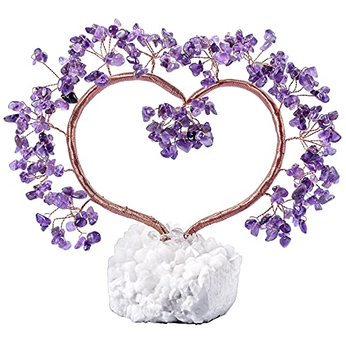 KYEYGWO Amethyst Heilung Kristallbaum auf Natürlichen Bergkristall Quarz Cluster Specimen Base, Herz Stein Geldbaum Fengshui Bonsai Baum Figuren Ornament Haus Deko für Hochzeit, Glück, Reichtum von KYEYGWO