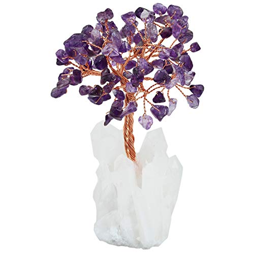 KYEYGWO Amethyst Kristall Geldbaum auf Bergkristall Cluster Base, Feng Shui Bonsai Glücksbaum Kristallbaum Deko für Glück, Reichtum und Gesundheit, 11-14 cm Hoch von KYEYGWO