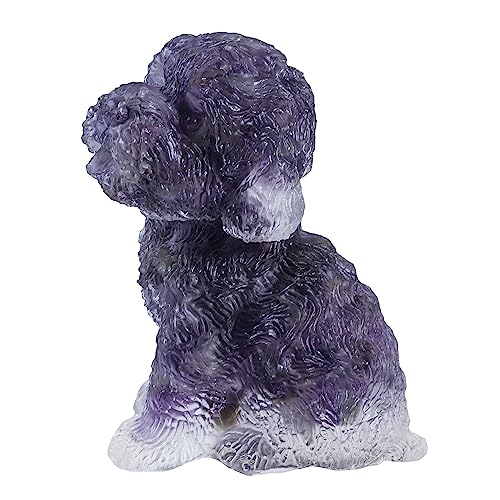 KYEYGWO Amethyst Kristall Pudel Figur Deko, 6,5 cm Hoch Stein Hund Statue Klein Heilstein Welpe Skulptur Harz Tier Sammlerfigur Ornamente für Haus Büro von KYEYGWO