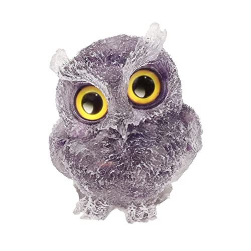 KYEYGWO Amethyst Nette Kristall Eule Figur Ornamente, Mini Stein Käuzchen Statuen Harz Tier Skulptur Talisman Heilstein Vögel Dekoration für Haus Büro Tisch, Blumentopf, Micro Landschaft, 7,5 cm von KYEYGWO