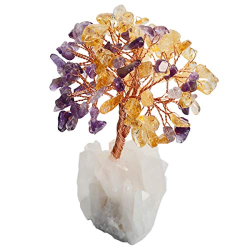 KYEYGWO Amethyst & Citrine Kristall Geldbaum auf Bergkristall Cluster Base, Feng Shui Bonsai Glücksbaum Kristallbaum Deko für Glück, Reichtum und Gesundheit, 11-14 cm Hoch von KYEYGWO