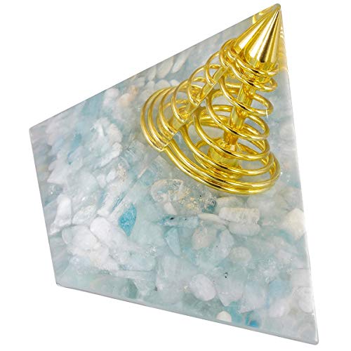 KYEYGWO Aquamarine Energie Pyramiden Edelstein mit Golddraht, Reiki Kristall Pyramide Heilstein für Chakra Heilnung, Meditation und Haus Dekoration von KYEYGWO