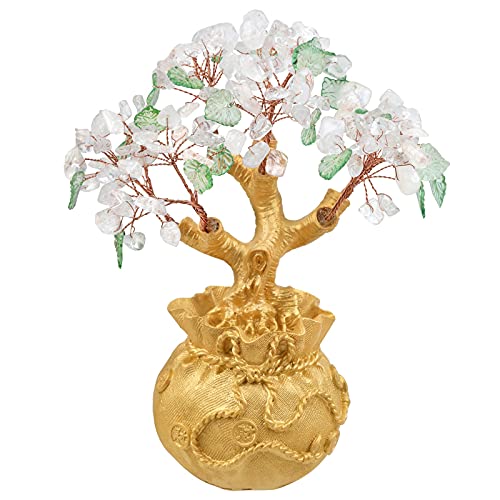 KYEYGWO Bergkristall Reiki Heilung Kristallbaum auf Glücksmünzen Tasche Base, Stein Geldbaum Feng Shui Bonsai Baum Glücksbaum Figuren Ornament Haus Decor für Glück, Reichtum von KYEYGWO