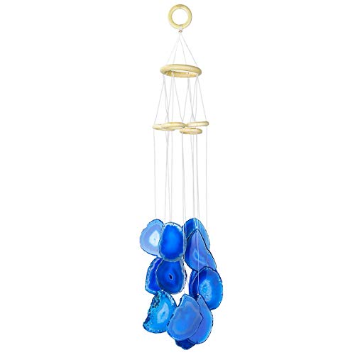 KYEYGWO Blau Achat Scheiben Geode Windspiel Sun Catcher KristallsteinGlockenspiel Artwork für Hausgarten Dekoration 50-60 cm von KYEYGWO