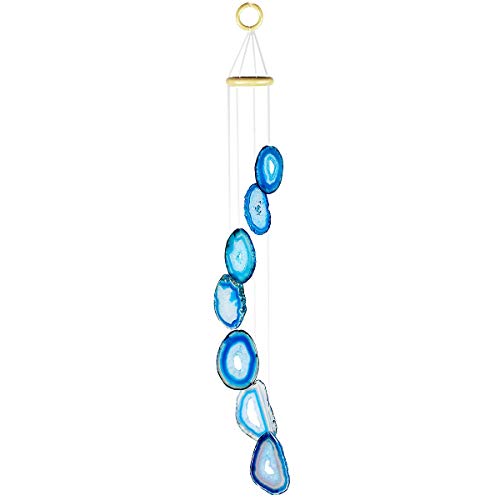 KYEYGWO Blau Achat Scheiben Geode Windspiel Sun Catcher KristallsteinGlockenspiel Artwork für Hausgarten Dekoration 65-80 cm von KYEYGWO