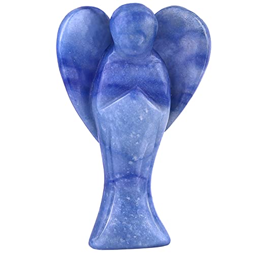 KYEYGWO Blau Aventurin Edelstein Engel Figuren, Heilung Kristall Schutzengel Talisman Mitnehmen Taschenengel Statuen Friedensengel Skulptur Glücksbringer Fengshui Dekoration Ornament 7.5 cm von KYEYGWO