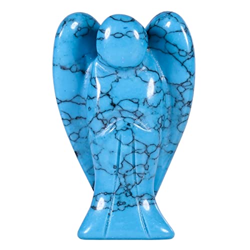 KYEYGWO Blau Howlith Türkis Geschnitzte Edelstein Engel Figuren, Heilung Kristall Schutzengel Stein Talisman Taschenengel Statuen Friedensengel Skulptur Fengshui Ornament für Dekoration, 3.8 cm von KYEYGWO