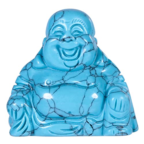 KYEYGWO Blau Howlith Türkis Geschnitzte Edelstein Lachender Buddha Figur, Heilung Kristall Glücksbuddha Stein Talisman Maitreyabuddha Statuen Fengshui Skulptur Ornament für Dekoration Glücksbringer von KYEYGWO