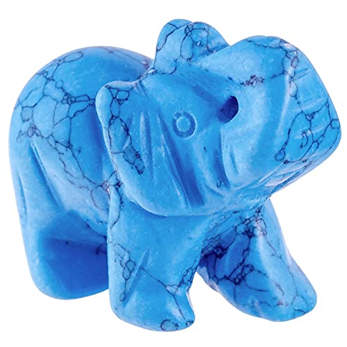KYEYGWO Blau Howlith Türkis Kristall Elefant Edelstein Figur, Hand Geschnitzt Elefantenfigur Skulptur Pocket Amulett Reiki Statue Decor von KYEYGWO