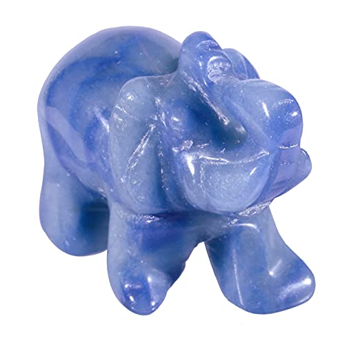 KYEYGWO Blauer Aventurin Kristall Elefant Edelstein Figur, Hand Geschnitzt Elefantenfigur Skulptur Pocket Amulett Reiki Statue Decor von KYEYGWO