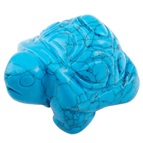 KYEYGWO Blauer Howlith Türkis Kristall Schildkröte Figur Edelstein, Hand Geschnitzt Schildkröte-Skulptur Reiki Heilung Stein Ornament Pocket Statue Fengshui Decor für Glücksbringer Amulett von KYEYGWO