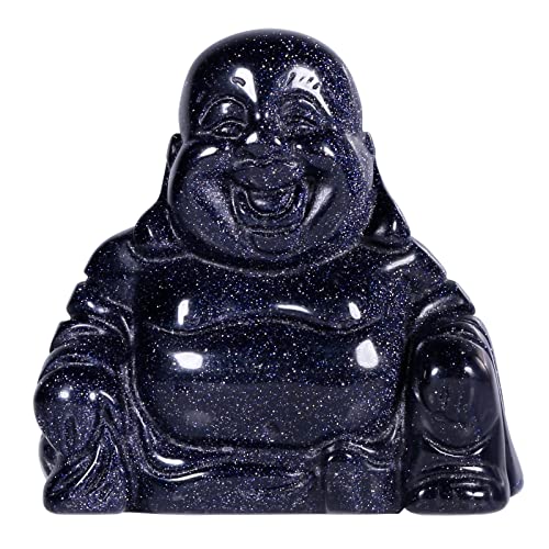 KYEYGWO Blauer Sandstein Geschnitzte Edelstein Lachender Buddha Figur, Heilung Kristall Glücksbuddha Stein Talisman Maitreyabuddha Statuen Fengshui Skulptur Ornament für Dekoration Glücksbringer von KYEYGWO