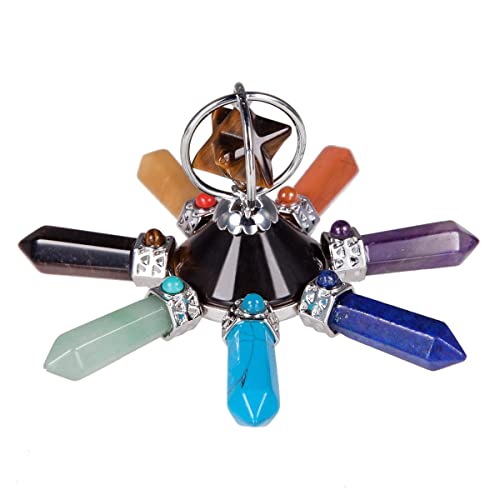 KYEYGWO Energie Pyramide Stein mit 7 Chakren Kristall Punkt, Tigerauge Merkaba Pyramiden Heilstein Hexagonal Kristallpyramide Feng Shui Ornament Haus Decor für Reiki Heilung und Meditation KYEYGWO Energie Pyramide Stein mit 7 Chakren Kristall Punkt, Tigerauge Merkaba Pyramiden Heilstein Hexagonal Kristallpyramide Feng Shui Ornament Haus Decor für Reiki Heilung und Meditation von KYEYGWO